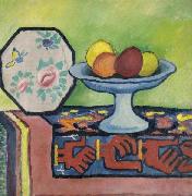 Still-life with bowl of apples and japanese fan August Macke